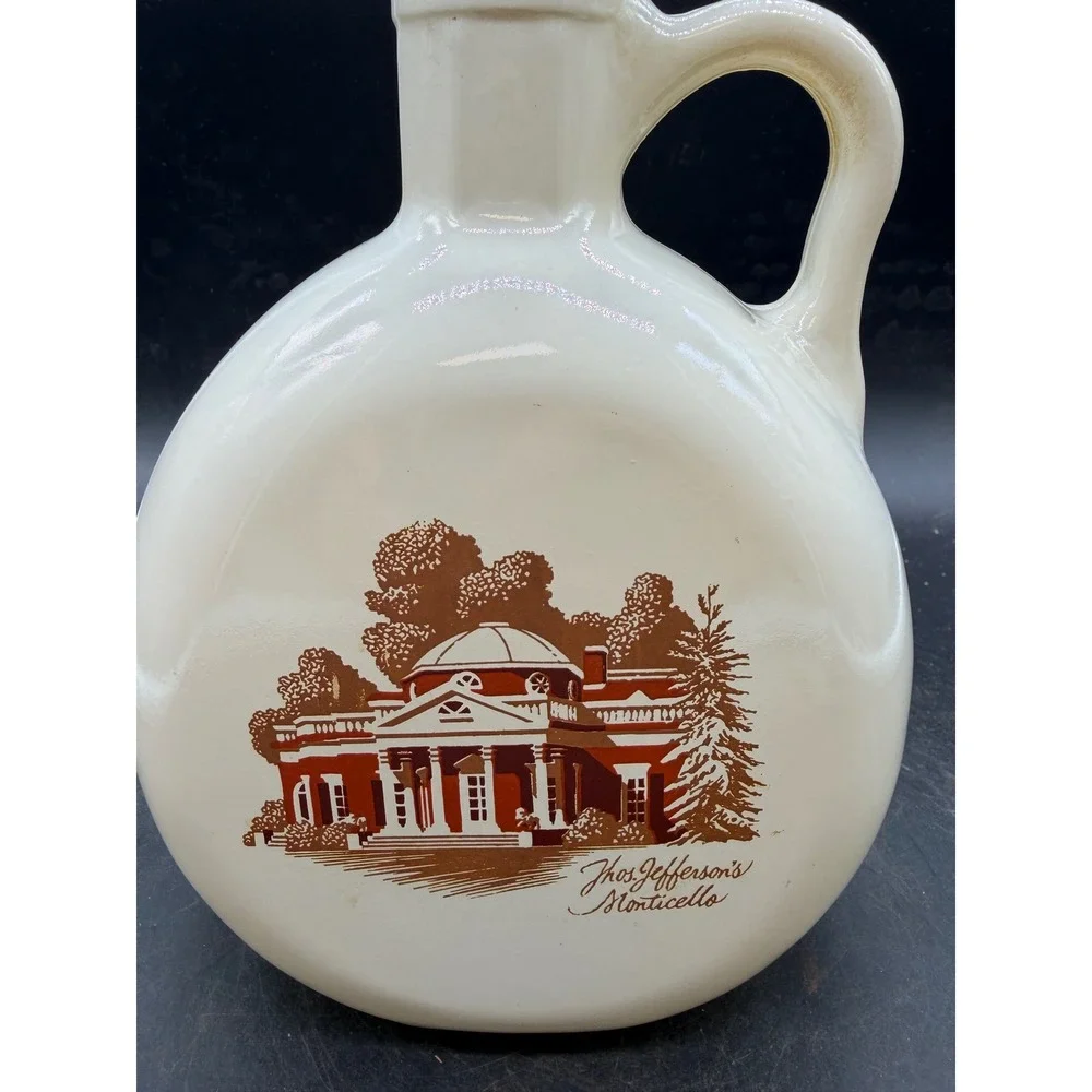 Vintage Monticello Thomas Jefferson Milk Glass Decanter 1849 Stopper Canteen